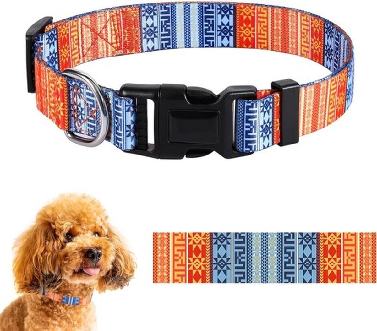 Verstelbare Hondenhalsband met Klassiek Patroon voor Comfortabel Wandelen en Trainen van Puppy’s en Honden van Alle Groottes, Bohemian Oranje, Maat L