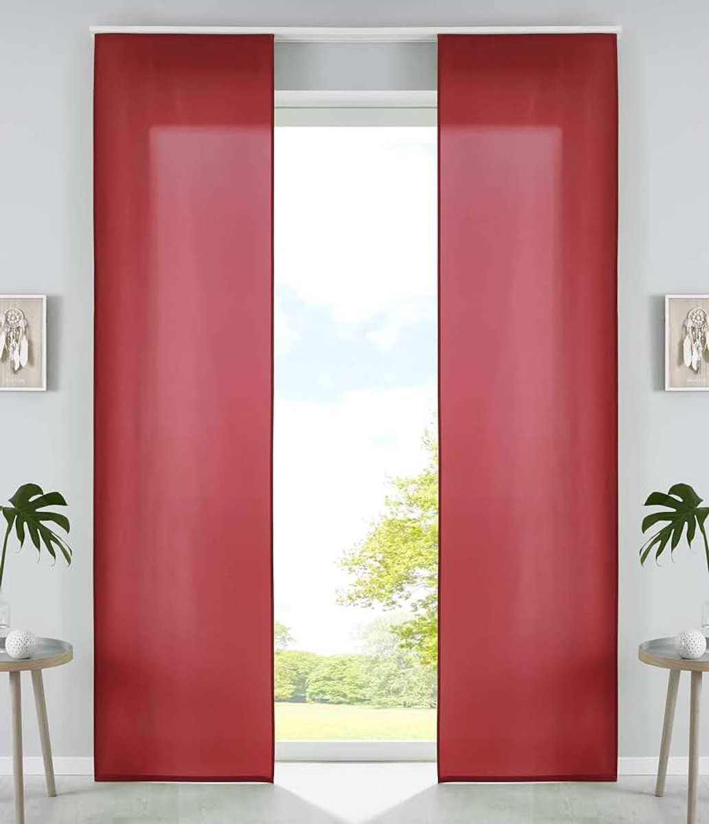 Set van 2 schuifgordijnen, paneelgordijnen, microvezel, gordijn, schuifgordijn, H x B 245 x 60 cm, bordeauxmat, paneelwagen, verzwaringsstangen, 85600N2