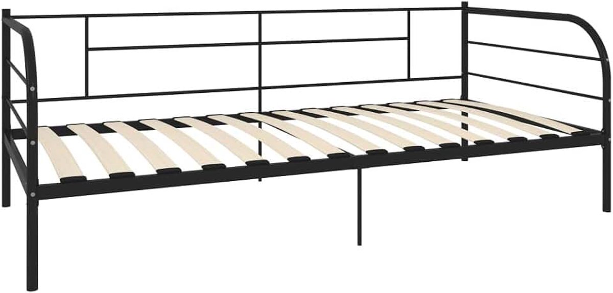 Slaapbank, frame, bedframe, eenpersoonsbed, bank, eenpersoonsbed, modern, eenpersoonsbed, bank, slaapbank, zwart, van metaal 90 x 200 cm