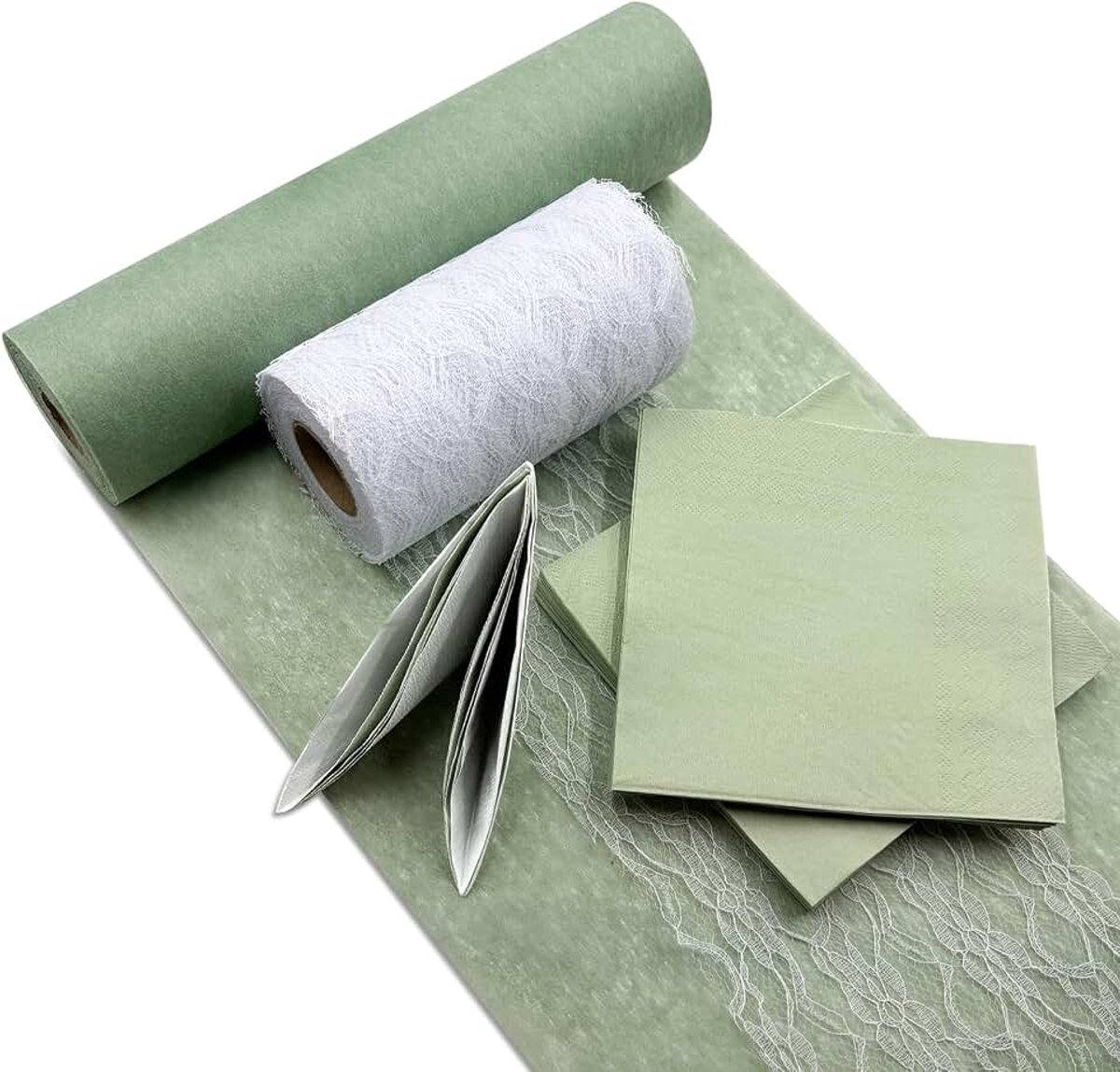 Tafelloper, vliesstof, witte kanten band, 40 servetten