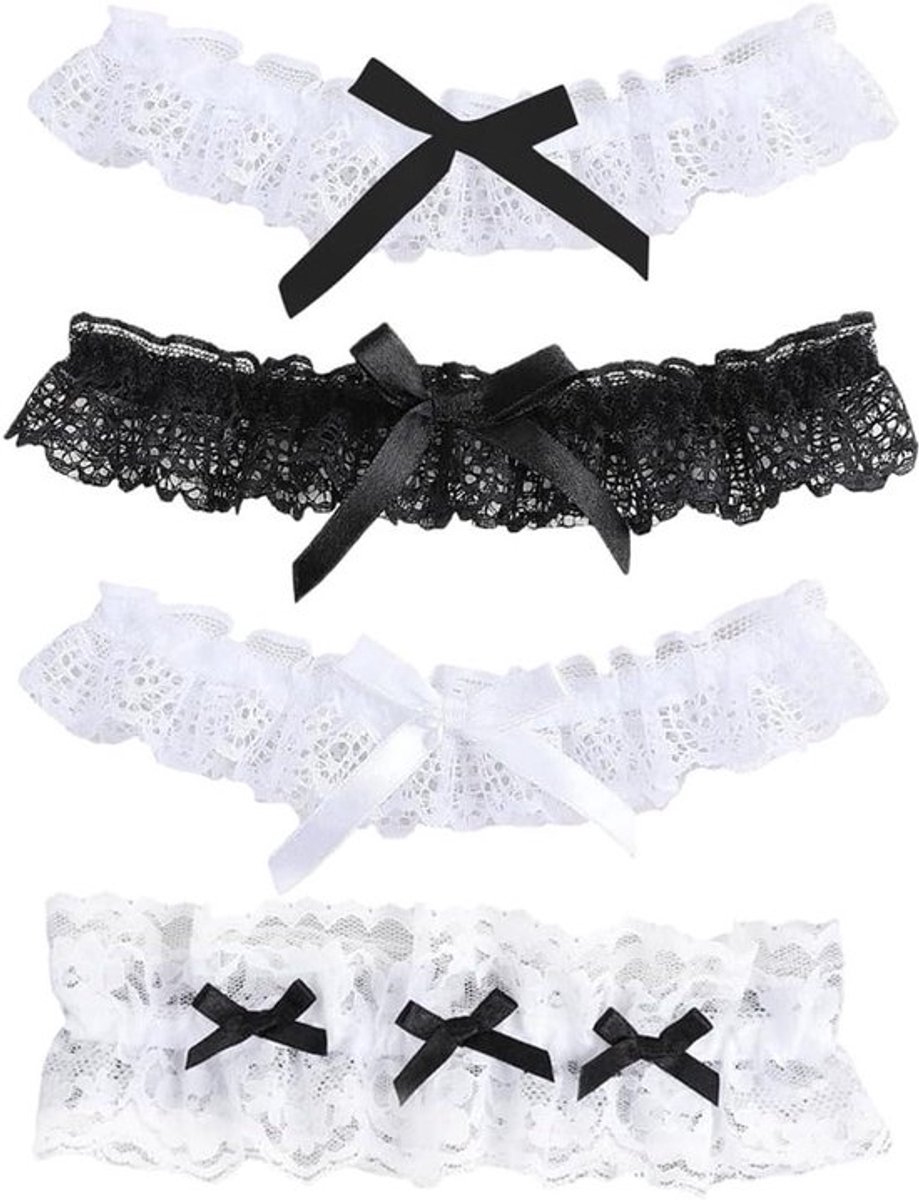 Kanten kousenband voor bruid - Handgemaakte bloemen - Bruidsaccessoires voor huwelijksceremonie - Zwart met kant - Vrouwen en meisjes - Benen.