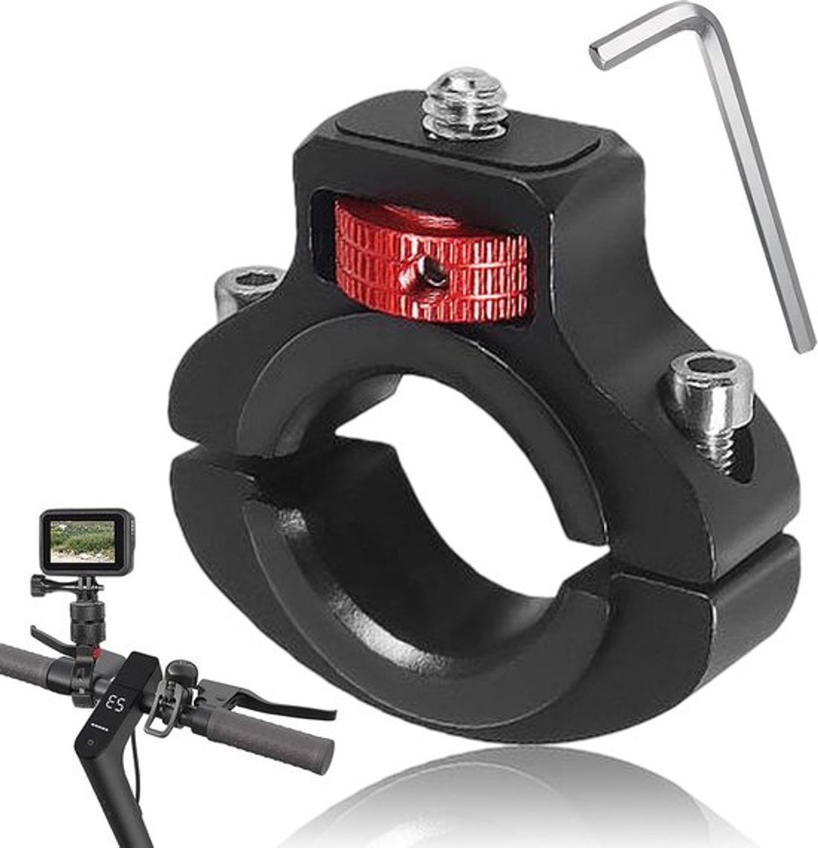 Fietsklem houder voor action camera - 360 graden draaibaar - Aluminium - Voor fiets & motorfiets - Mount voor 1/4 inch camera - Terugloopblokkering