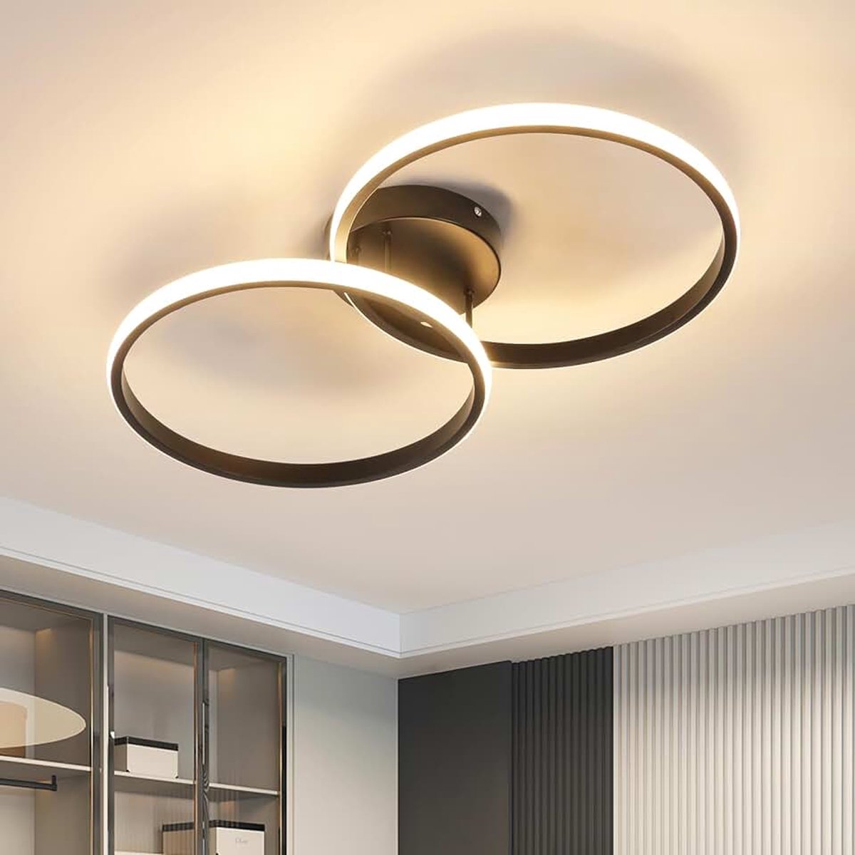 Plafondlamp dimbaar, 38 W Rond Plafondlamp met afstandsbediening, 3000 K-6500 K, Zwart led Plafondverlichting voor Slaapkamer, Eetkamer, Woonkamer, Restaurant