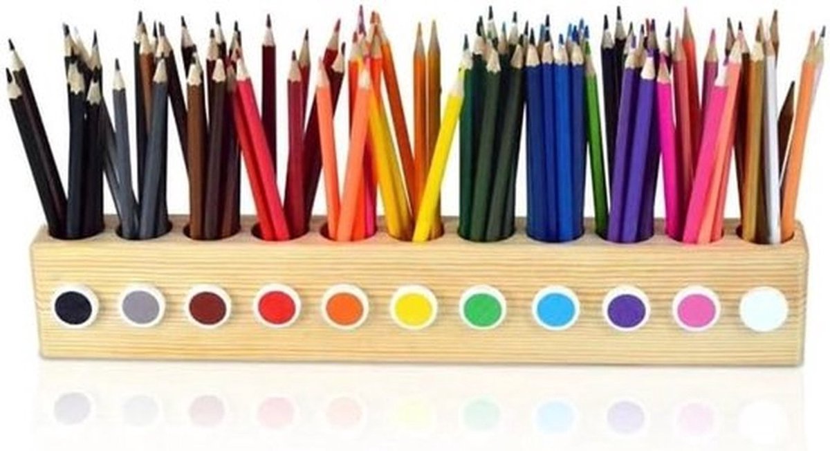 Houten pennenhouder met 11 vakken, ideale pennenorganizer voor kinderen, kleurpotlodenhouder en tafelpennenorganizer voor school en kantoor, 41 x 5 x 7 cm