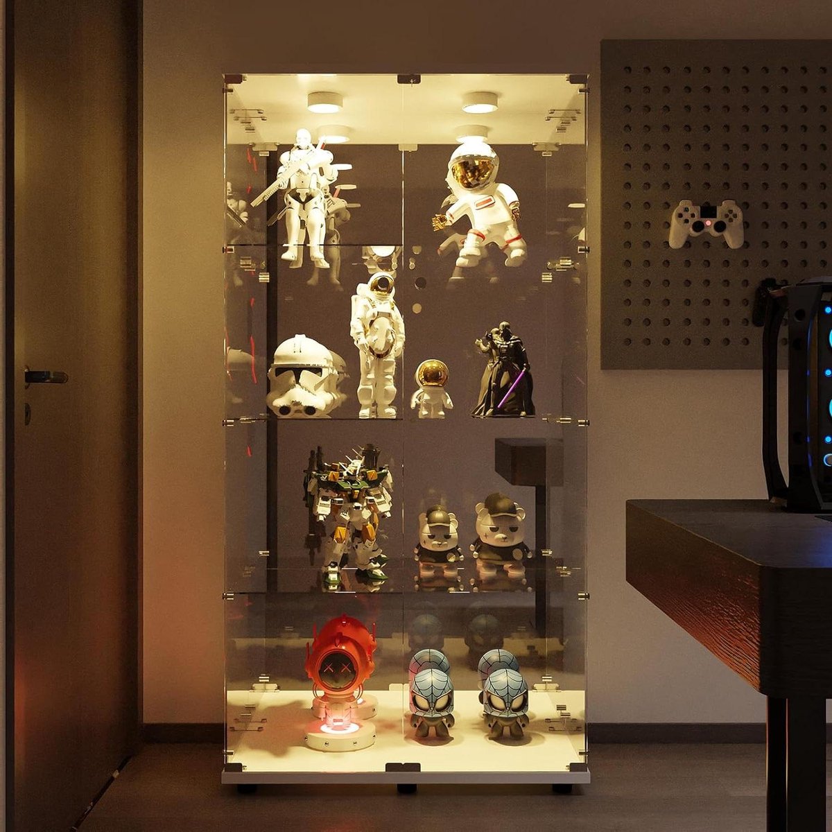 Glazen Vitrinekast - Collectiekast Zuil - Collectie Presenteren - Met Led Verlichting - 81x37x164 cm - Wit