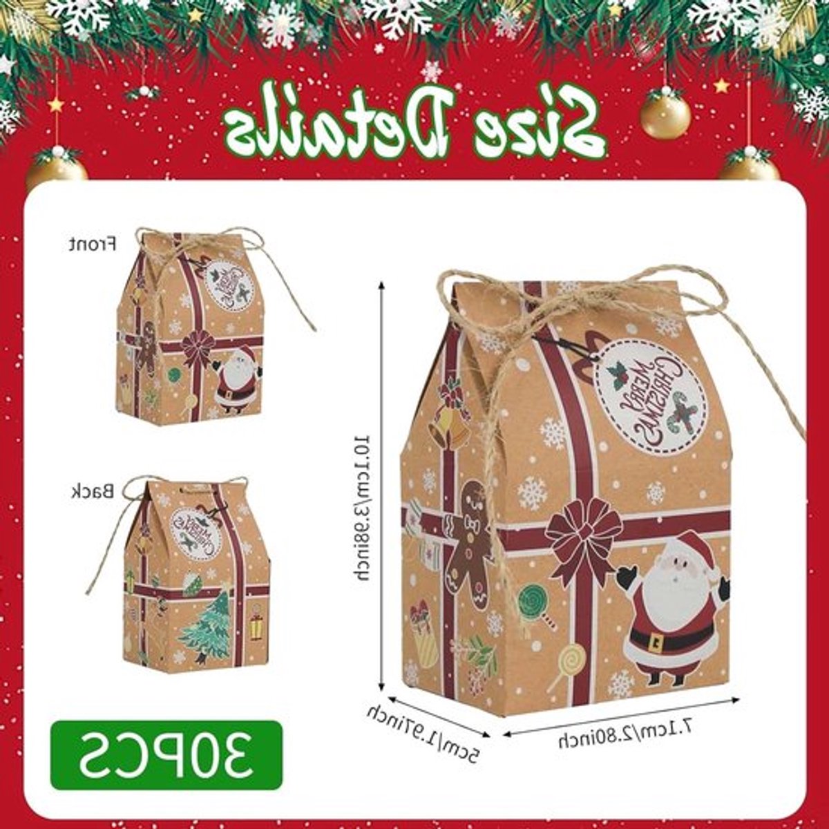 30 stuks cadeauzakjes kerst - 2 stijlen - papier - hartvormige stickers - kerstcadeaus - adventskalenders - verjaardagsfeesten.