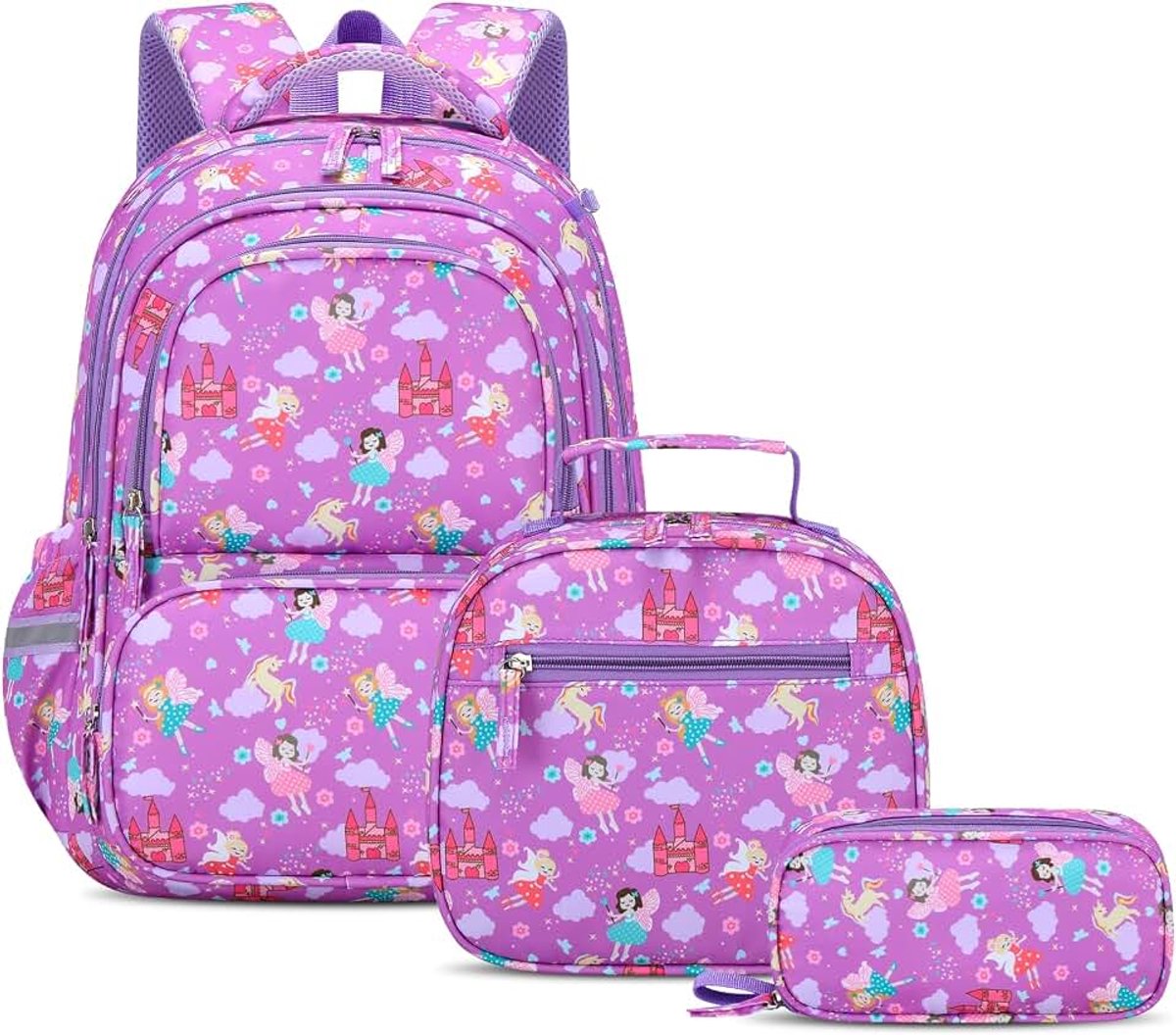 3-delige set schoolrugzak jongens 1e klas met lunchbox en etui, kinderrugzak 25L met reflectoren, schoolrugzak basisschool jongens 6-10 jaar waterdicht met borstband, geest, 28x22x40 cm, Rugzak