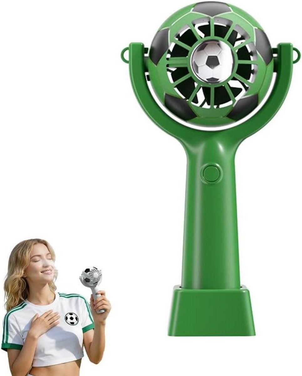 Voetbalvormige Handventilator - Mini Persoonlijke Ventilator - Persoonlijke Koeling - 360 Graden Oscillatie - 14.6 cm x 11.6 cm - Groen