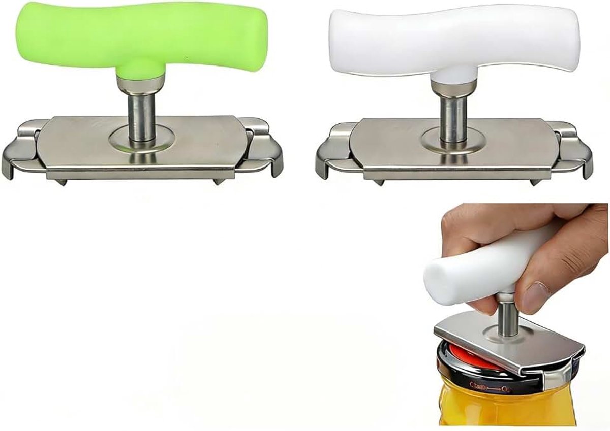 Dekselopener, glasopener, schroefdekselopener, flesopener voor senioren, handmatige blikopener van roestvrij staal, voor familie, picknick, winkel, keukengadgets, 2 stuks