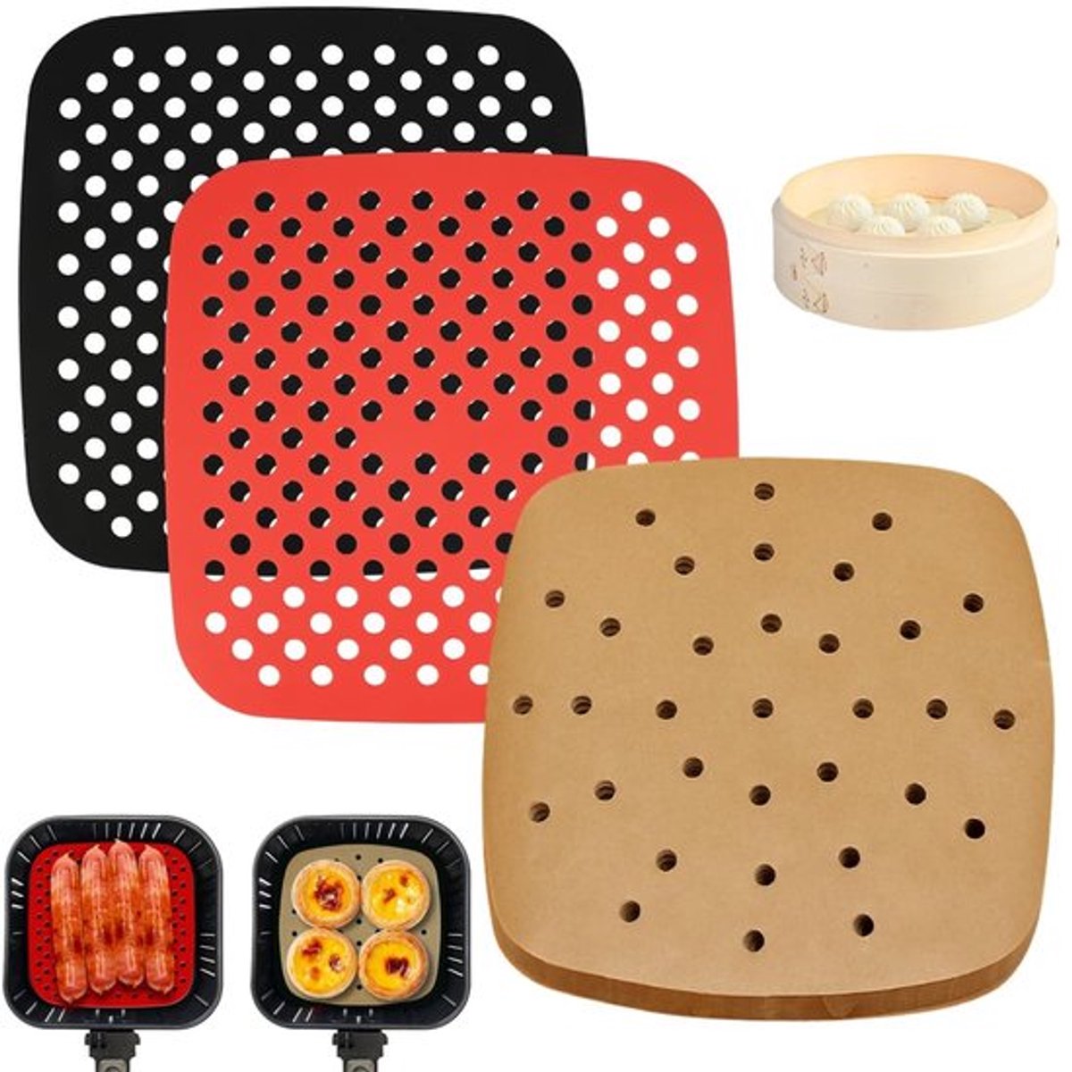 Bakbladen 100 Stuks - Bakpapier voor Airfryer - Siliconen Mat - Waterdicht - Duurzaam - Lichtgewicht - Slijtvast