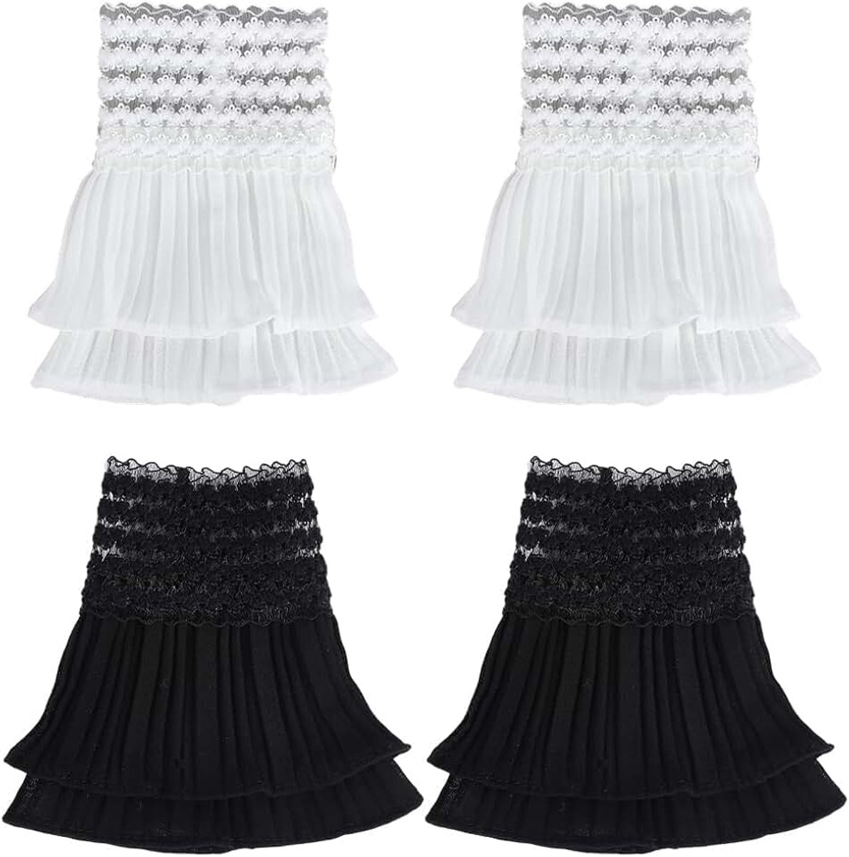 2 Paar Afneembare Mouwen Polsmanchet Elegante Gelaagde Valse Mouwen 2 Kleuren Vingerloze Handschoen Bruids Manchetten Kledingstuk Kostuum Accessoires Voor Trouwjurk Party Decoratie