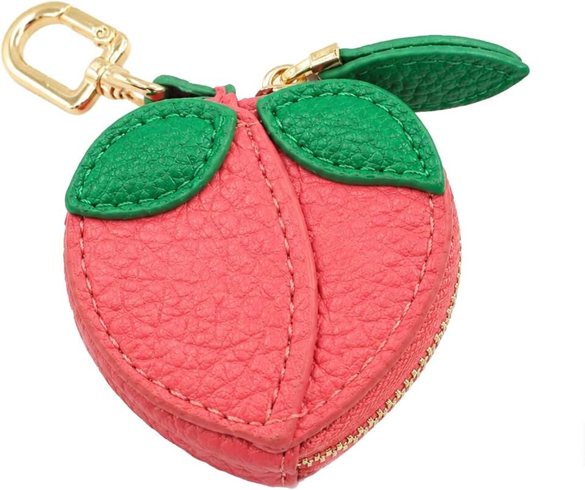 Perzik Muntbeurs Sleutelhanger, Lederen Portemonnee Bag Charm Voor Handtas En Sleutels, Cadeau Voor Meisjes En Vrouwen