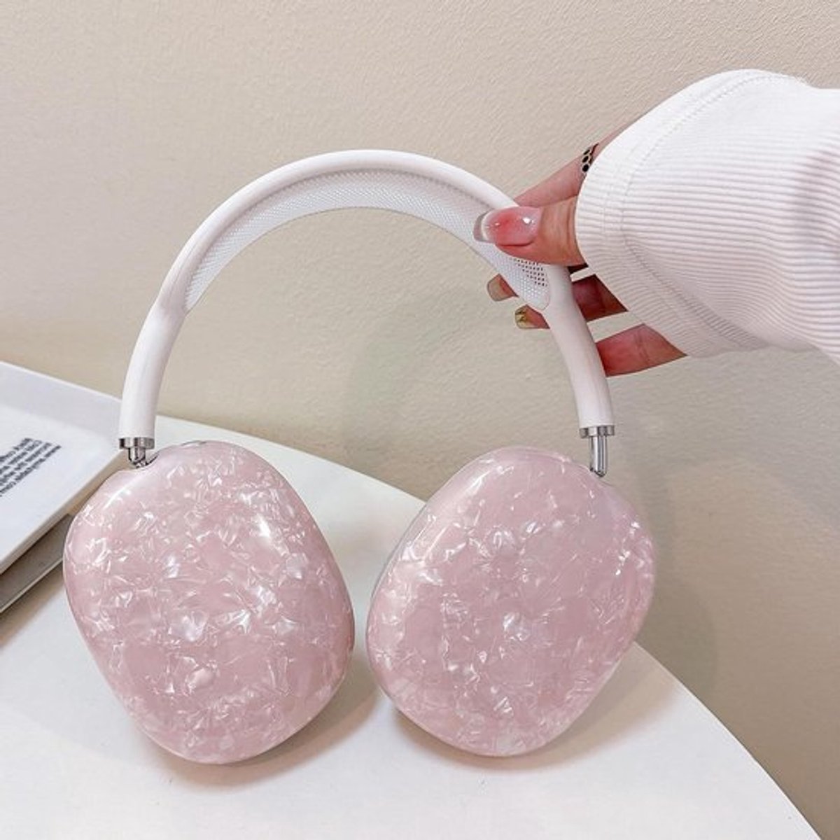 Doorzichtige Zachte TPU Oortelefoon Beschermhoes - Krasbestendige Transparante Accessoires - Populair Element (Roze)