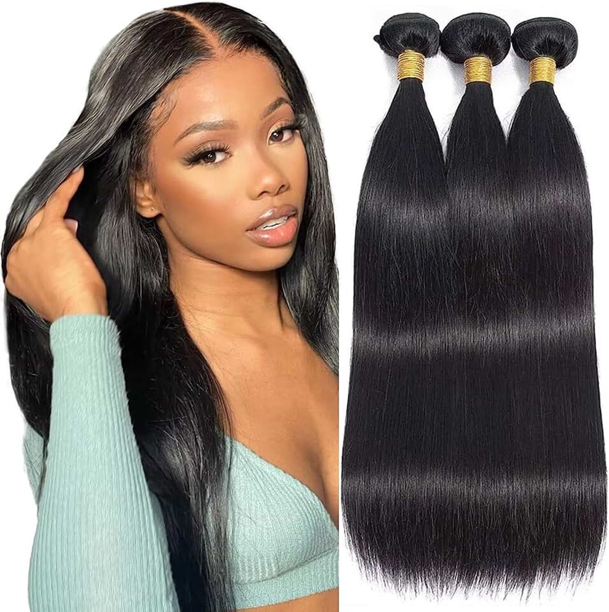 Human Hair Bundles 20 22 24 Inch 3 Bundles Straight Weave Bundles Human Hair Natural Black Color Bundels Mensenhaar Hairextension