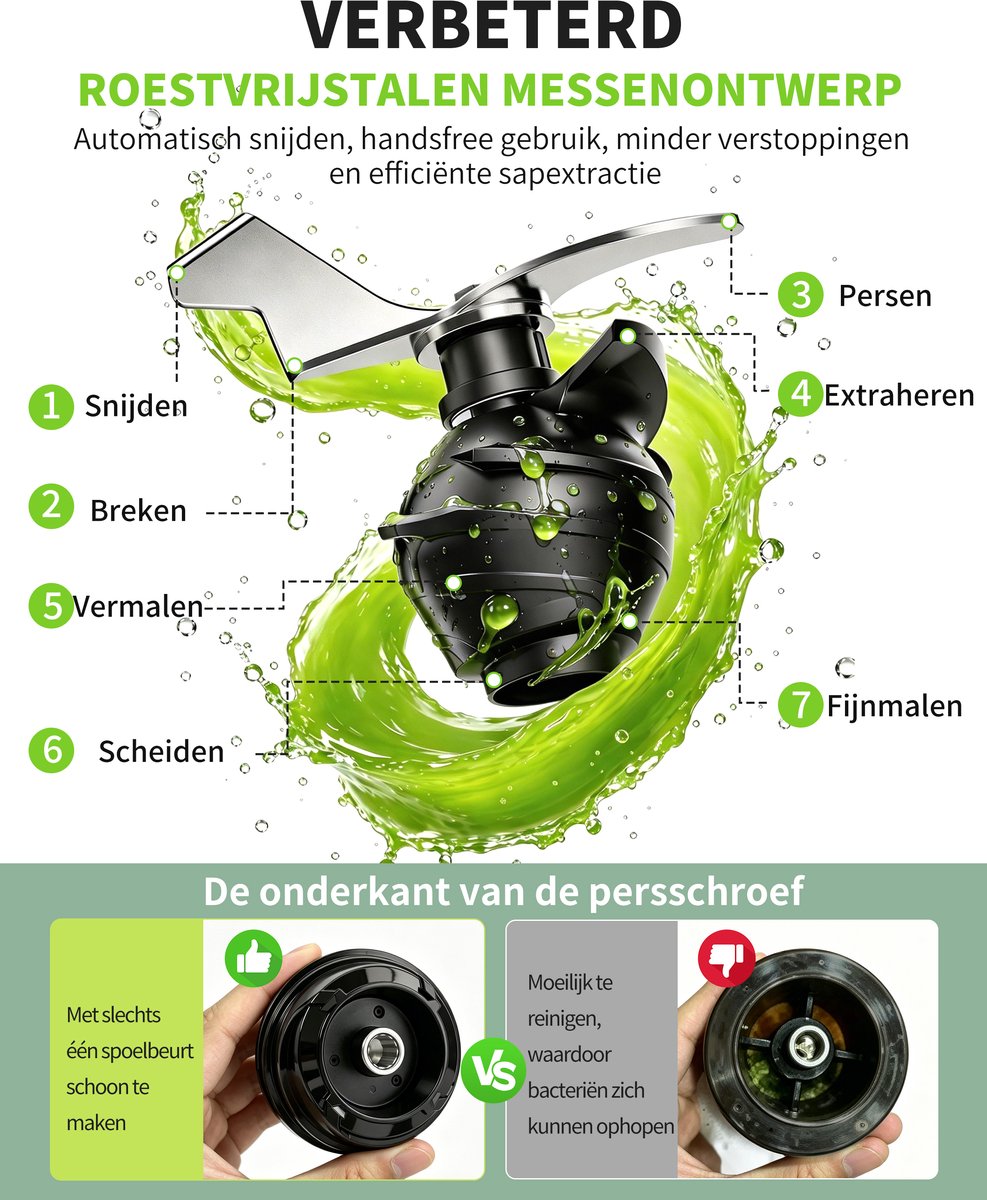 Slowjuicer - 2 liter inhoud - Brede vulopening van 130 mm thumbnail 4