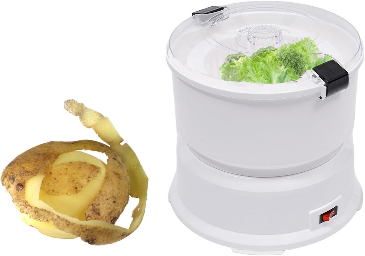 Elektrische Aardappelschilmachine - Automatische Schilmachine - Snel Groenten Schillen - 2-in-1 Functionaliteit - 1 kg Capaciteit - Wit