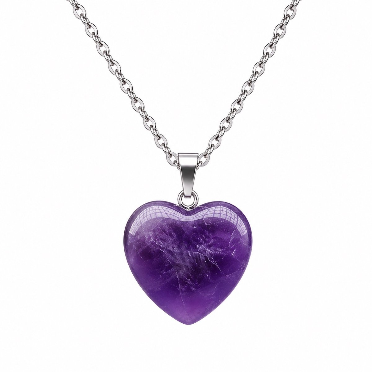 Dames 925 Zilveren Ketting Amethist Hartje – Natuursteen Paars Sieraad – Spiritueel Energetisch Cadeau