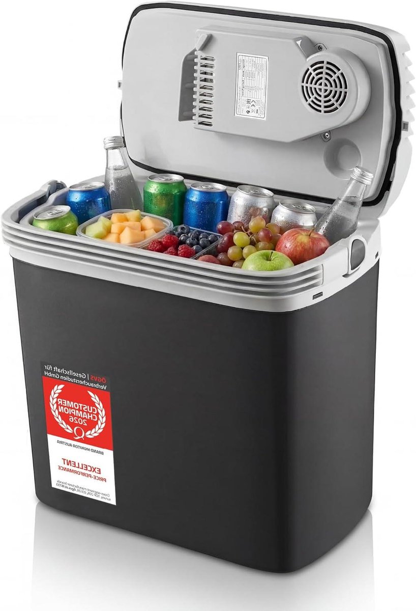 Elektrische Koelbox - Thermo-elektrische koeler - Auto en reis - 3-voudige stroomvoorziening - 16 Liter - Zwart Grijs