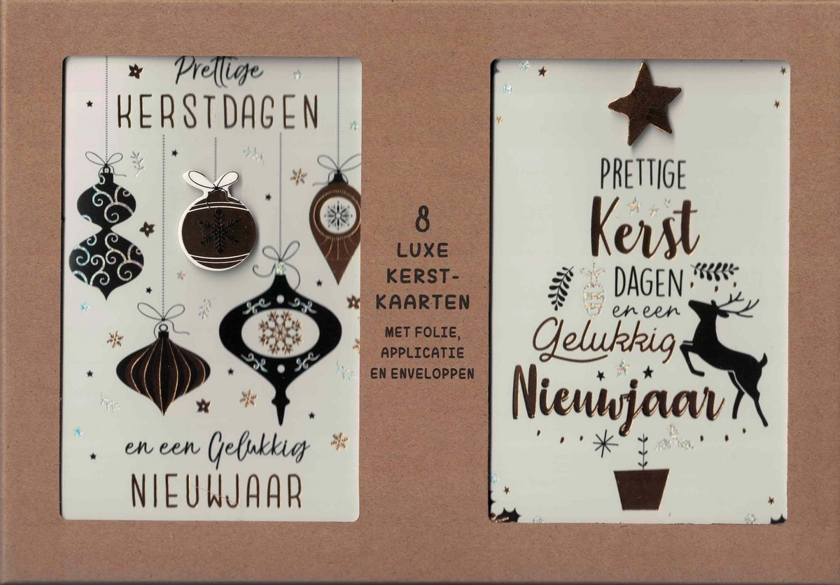 Kerstkaarten - wenskaart - kerstkaarten 8 stuks - kerstkaart - set van 8 kerstkaarten - box 8 kerstkaarten - kerstkaarten goud - luxe kerstkaarten