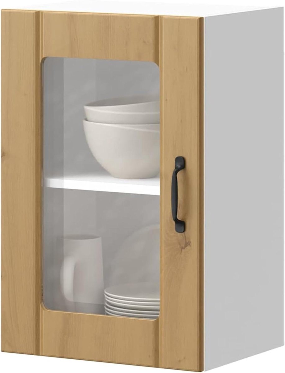 Keukenkastje Lucca - Opbergkast Hangend - Keuken Organiseren - Glazen Deur - 40 x 31 x 60 cm - Eiken