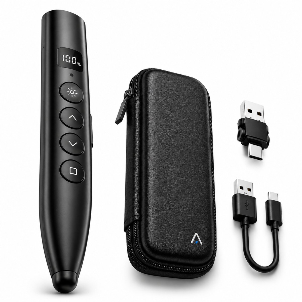 AEVOR® Presentatie Klikker - Laser - Pointer - Presenter - USB Ontvanger - Incl. USB A & C Adapter - Clicker - Oplaadbaar - Opberghoes