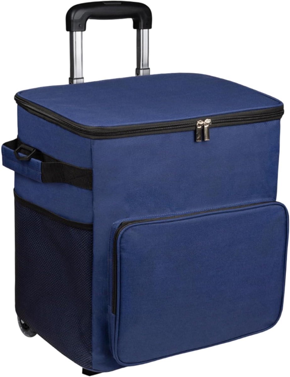 Koelbox op wielen - Grote koeltas - Picknick en camping - Stabiele steunpoten - 35 liter capaciteit - Donkerblauw
