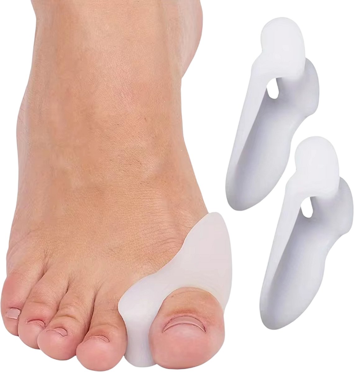 1 Paar Siliconen Teenhoezen – Hallux Valgus Beschermer, Teenscheider voor Grote Teen, Teenbeschermer tegen Wrijving en Druk, Comfortabele Voetverzorging Inzetstukken - Wit