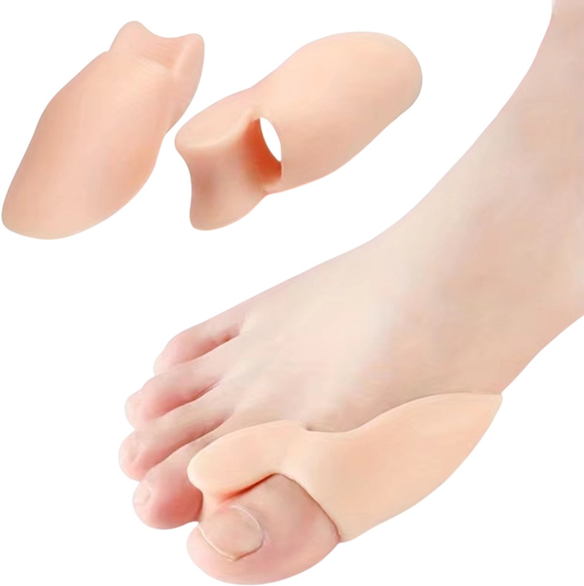 1 Paar Siliconen Teenhoezen – Hallux Valgus Beschermer, Teenscheider voor Grote Teen, Teenbeschermer tegen Wrijving en Druk, Comfortabele Voetverzorging Inzetstukken - Beige