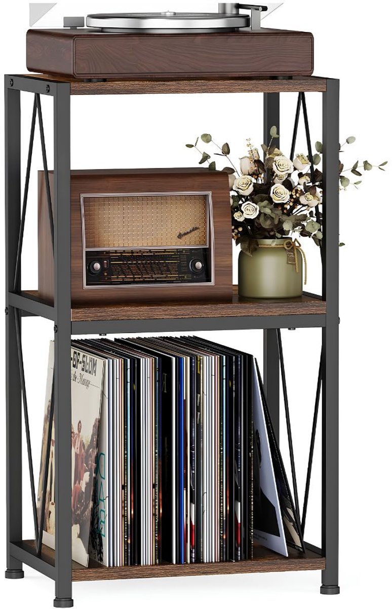 NIVA® Platenspeler Meubel - Platenspelerkast - LP Opbergsysteem - Laadcapaciteit tot 50kg - Bruin - 40cm x 30cm x 76cm