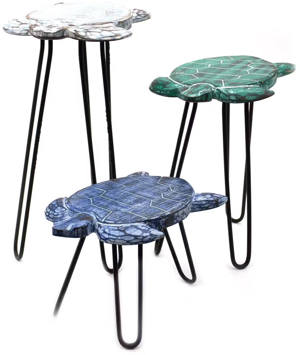Set van 3 Albasia Houten Plantenstandaards - Schildpadden