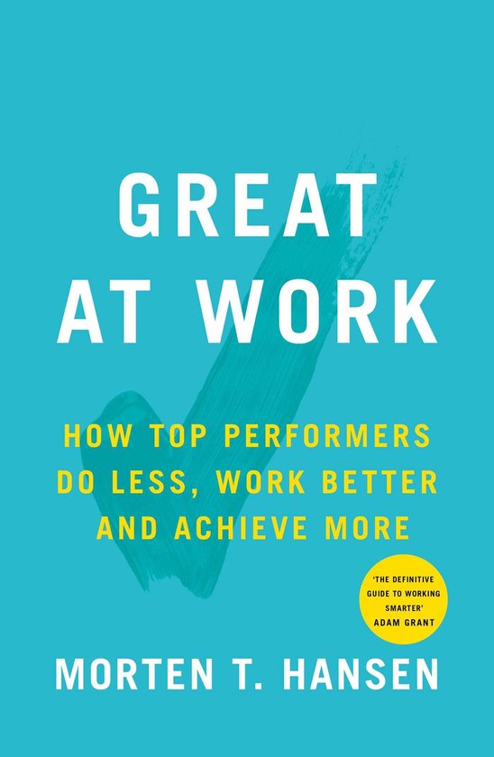 Boek 'Great at Work' in het Nederlands, met een blauwe achtergrond en witte letters.