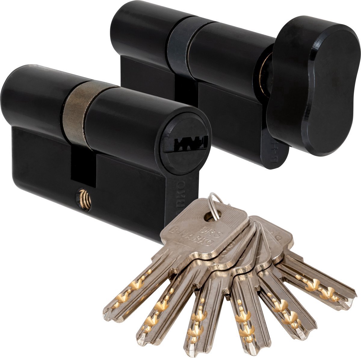 Zwarte Deurcilinder Set - Knopcilinder 60K/45 + Cilinder 60/45 - Gelijksluitend - Incl. 6 Keersleutels & Montageschroeven