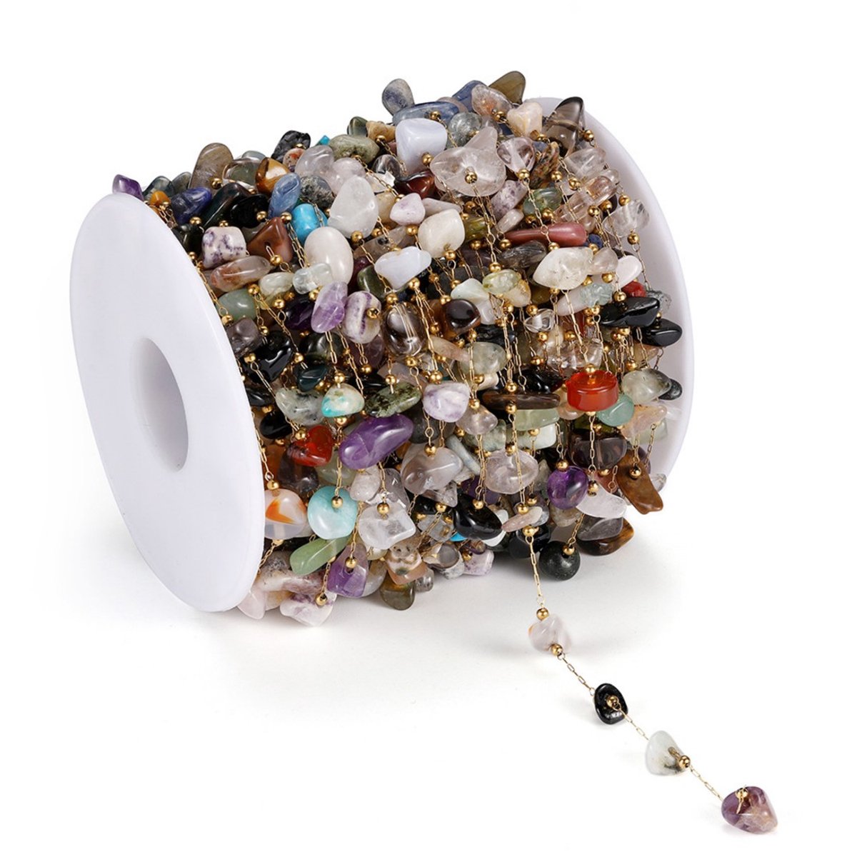 Roestvrijstalen stenen ketting - 100 cm - Kettingaccessoire met kiezels - Metalen ketting - Onregelmatige metalen ketting met kiezels - DIY brillenketting - Geschikt voor het maken van mode-sieraden, kettingen, armbanden en enkelbandjes