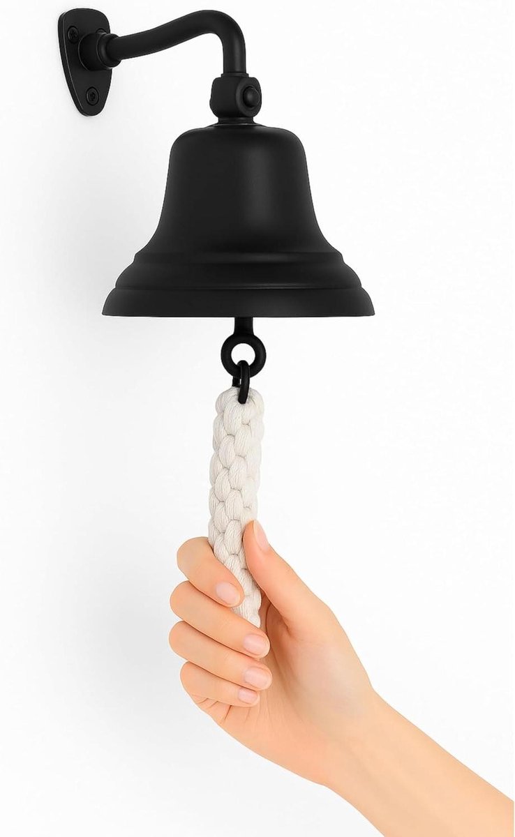 Wandmontage Bel - Nautische Decoratie - Laatste Bestelling Aankondigen - Krachtig Geluid - 20 cm Hoog - Mat Zwart