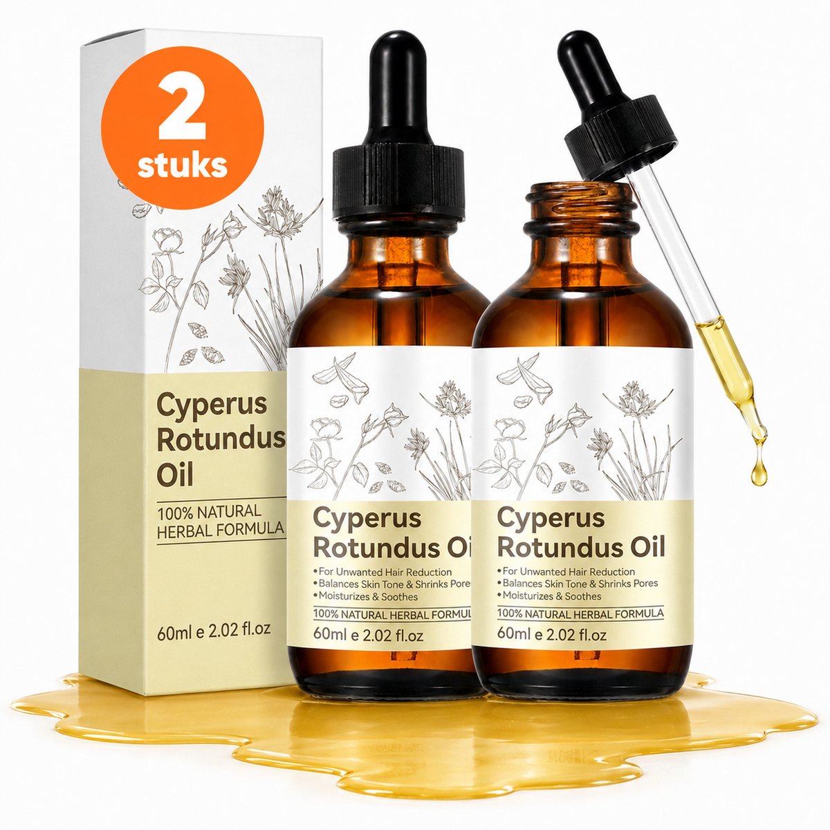 Cyperus Rotundus Olie - 2 stuks - 120 ml – Antihaargroei Oil – Ontharingscreme – Kalmeert & Hydrateert Huid - Ontharing - Hair Removal Cream