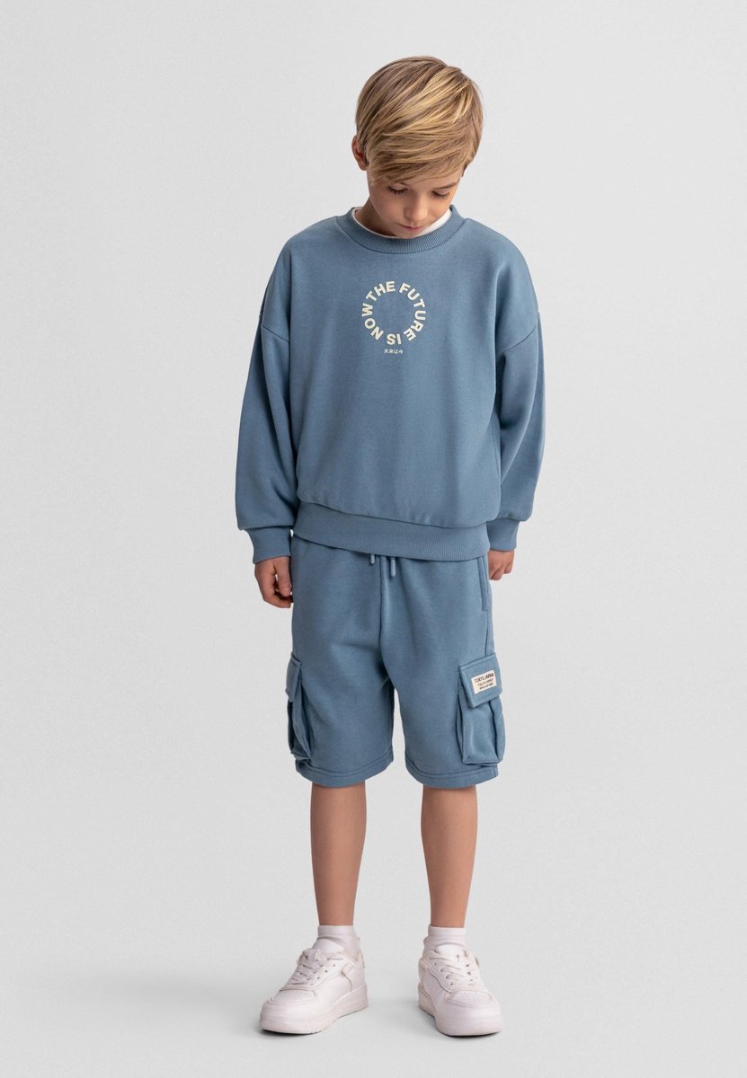 Minoti kleding set jongens sweater en cargo shorts - katoen - grijs