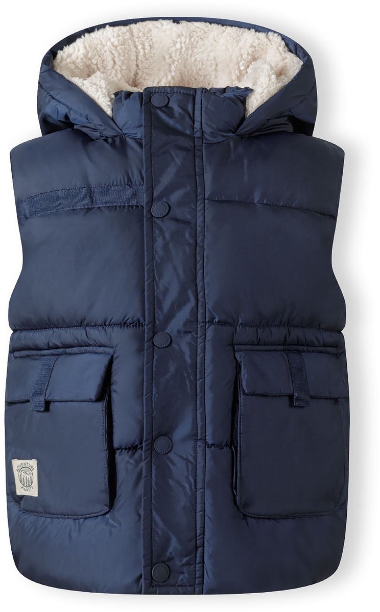 Minoti gewatteerde bodywarmer jongens met capuchon - gevoerd - blauw