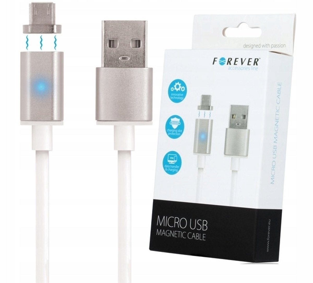 Forever Magnetische USB naar Micro USB Kabel - 1m Wit