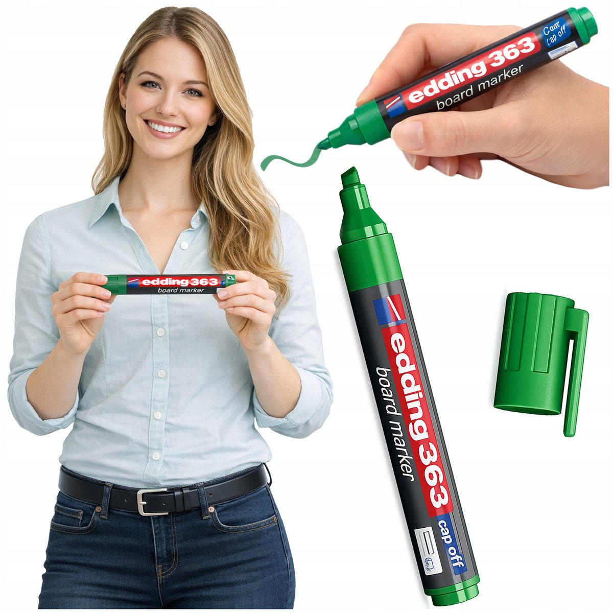 Edding whiteboard marker, groen, 1-5 mm, punt, droog uitwisbaar