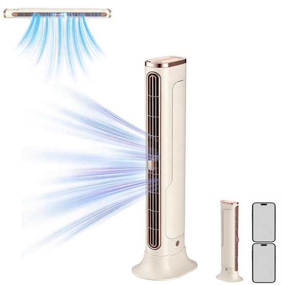 KZQ F3 Torenventilator - Bladloos - Oplaadbaar - 3 Snelheden - Staande Ventilator - Voor Slaapkamer Woonkamer En Kantoor - Khaki