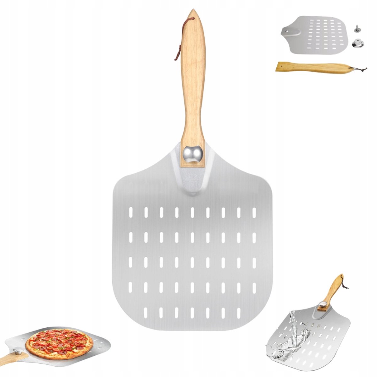 Pizza Schep RVS met Houten Handvat - Perforatie - 30.5cm Breed