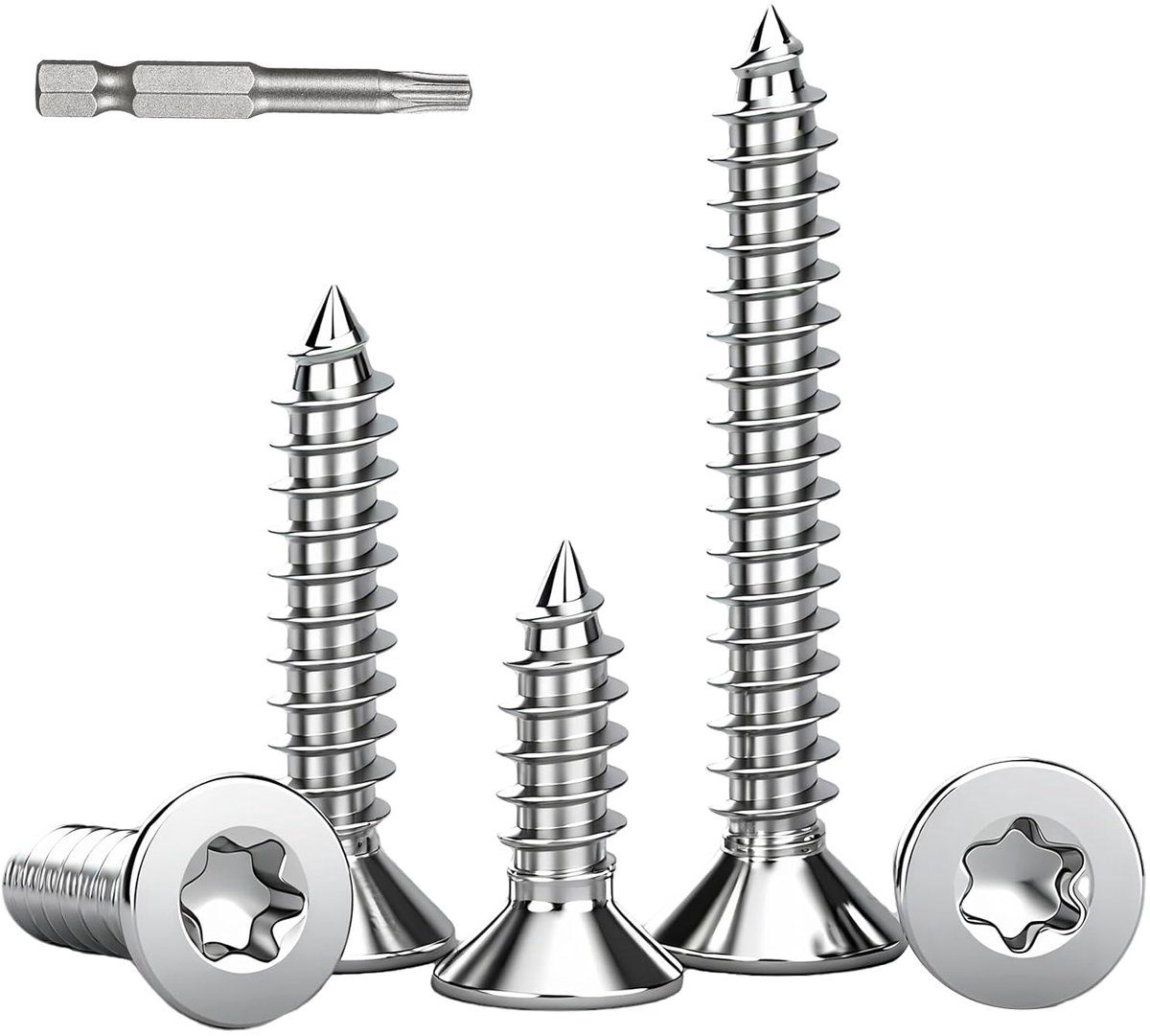 Houtschroeven,Roestvrij Staal | Inclusief Bit,Volledige Schroefdraad,Zilver,RVS 304 A2 V2A,voor Spaanplaat,Houtbewerking,Reparatie,Meubel