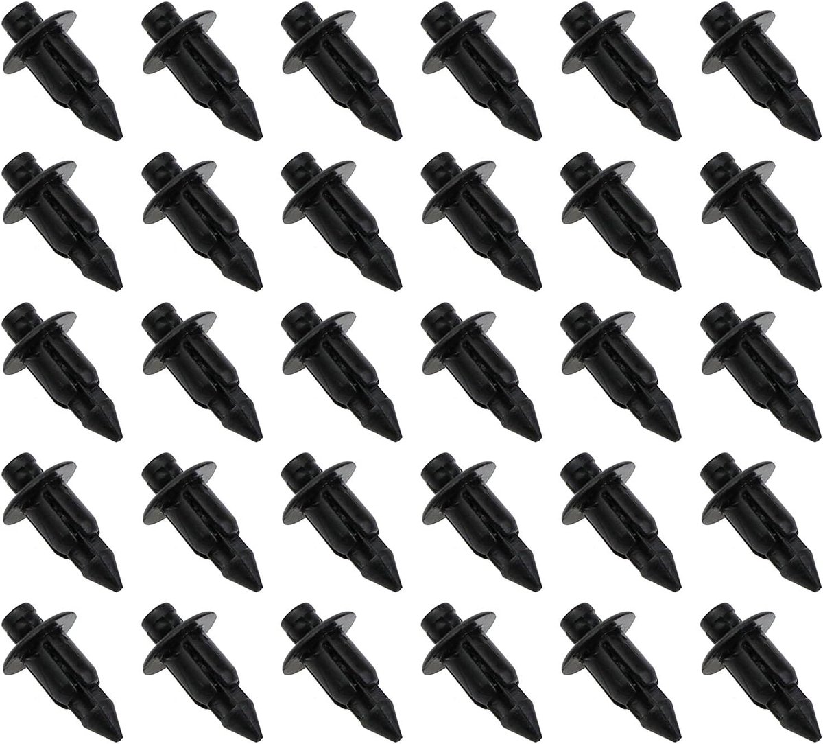 30x Plastic Kuip Clip Klinknagel Trim Panel Retainer Zwart 6mm Gat Compatibel met Honda Yamaha Suzuki Kawasaki