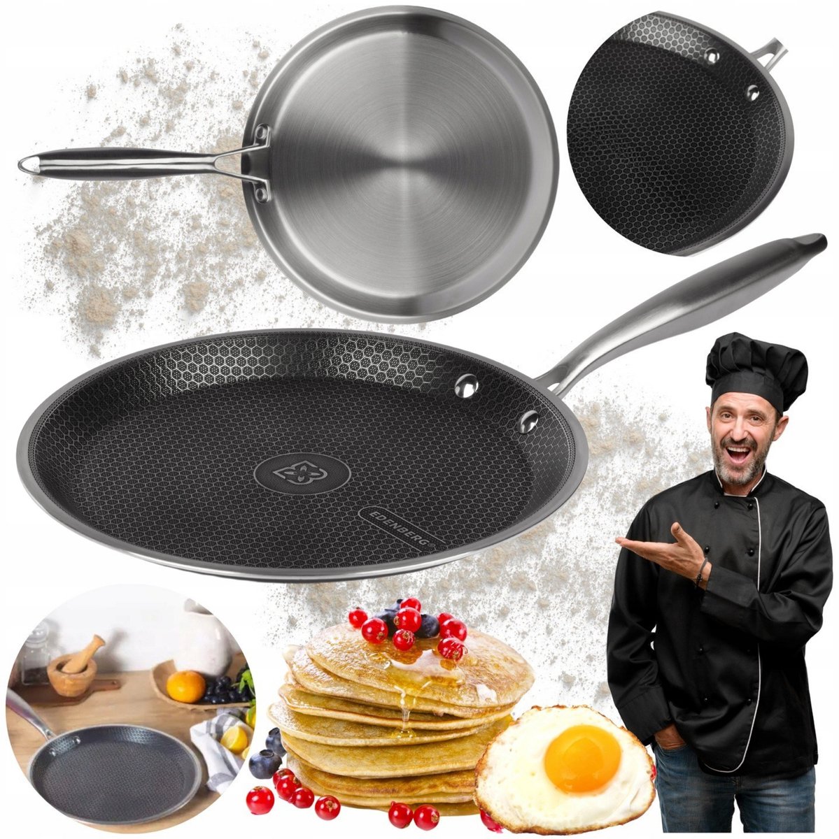 Koekenpan Pannenkoeken 22cm RVS Anti-aanbak Inductie 'Honingraat'