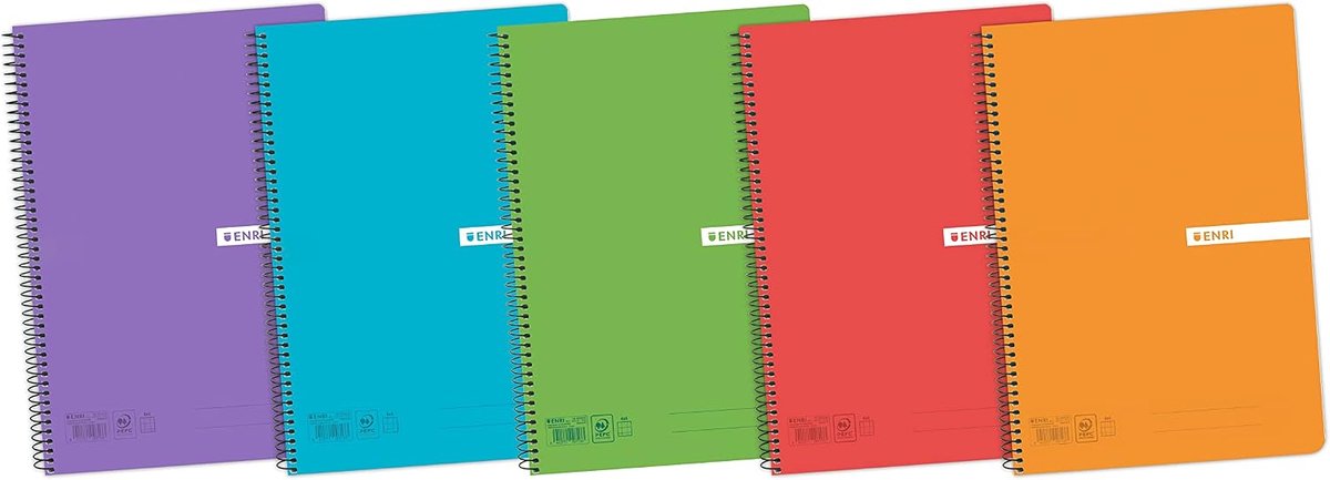 Notitieboeken, spiraalbinding, transparant plastic deksel, 4 stuks