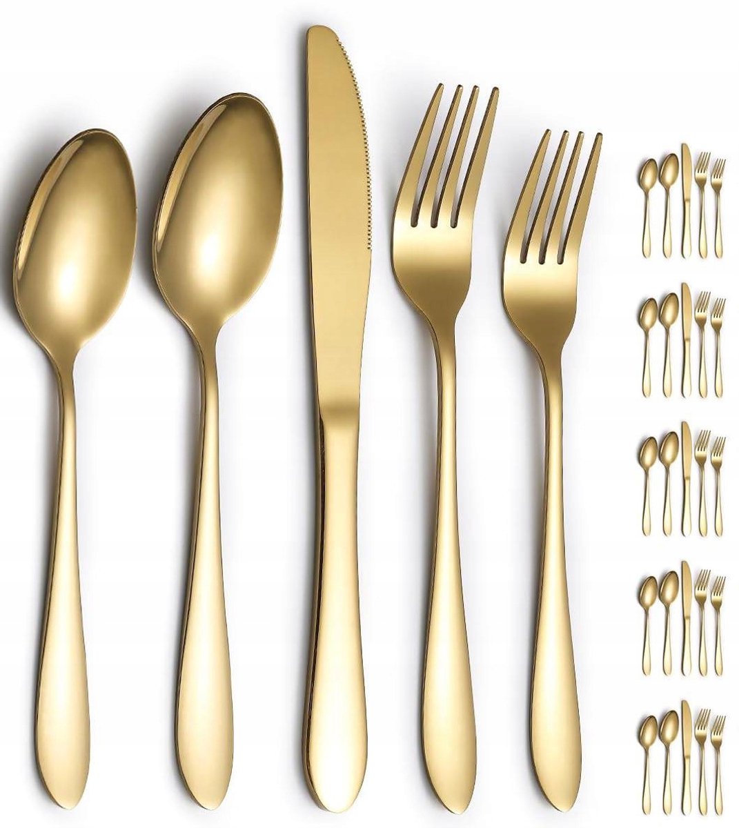 Gouden Bestek Set 30 Delig voor 6 Personen - Luxe Roestvrij Staal