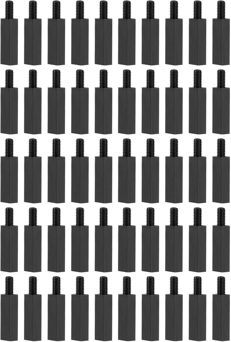 50 stuks M3 afstandschroeven, Nylon Hex PCB afstandhouders met hoog isolatieeffect, houden hoogte consistent, geweldig voor moederbord (zwart, 12mm+6mm)