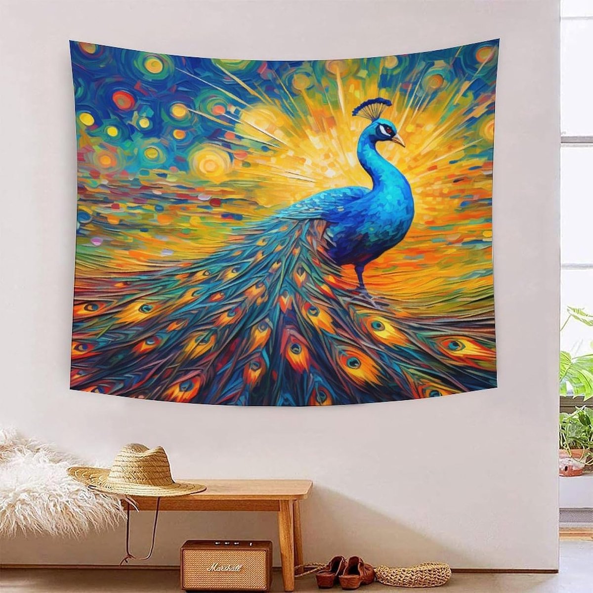 3D Muurdeken met pauw print woondecoratie beddengoed poster muurkunst wandtapijt wandtapijt wandkleed zacht polyester voor unisex kinderen slaapkamer/woonkamer/slaapzaal/gordijn 70 cm x 100