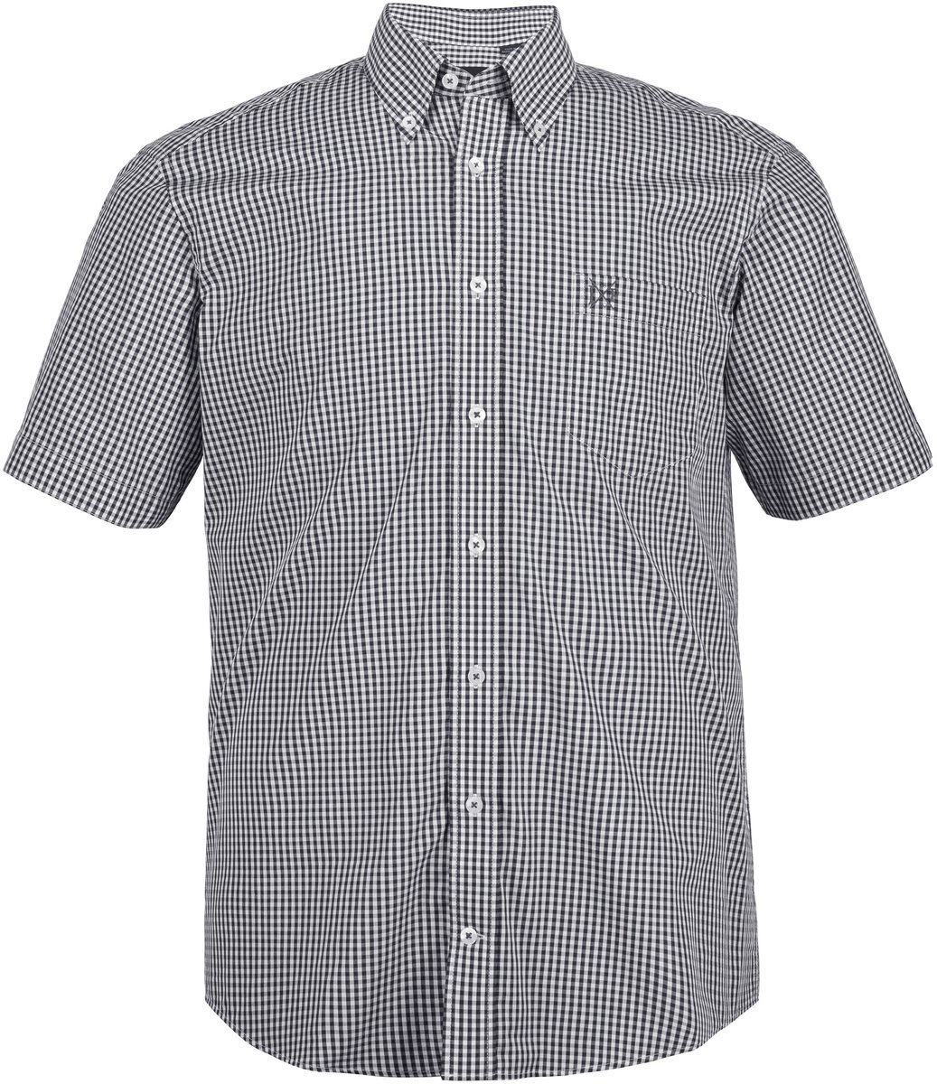 JP 1880 - Heren - overhemd korte mouwen vichy ruitje t/m 8XL comfort fit - Zwart - Maat 5XL