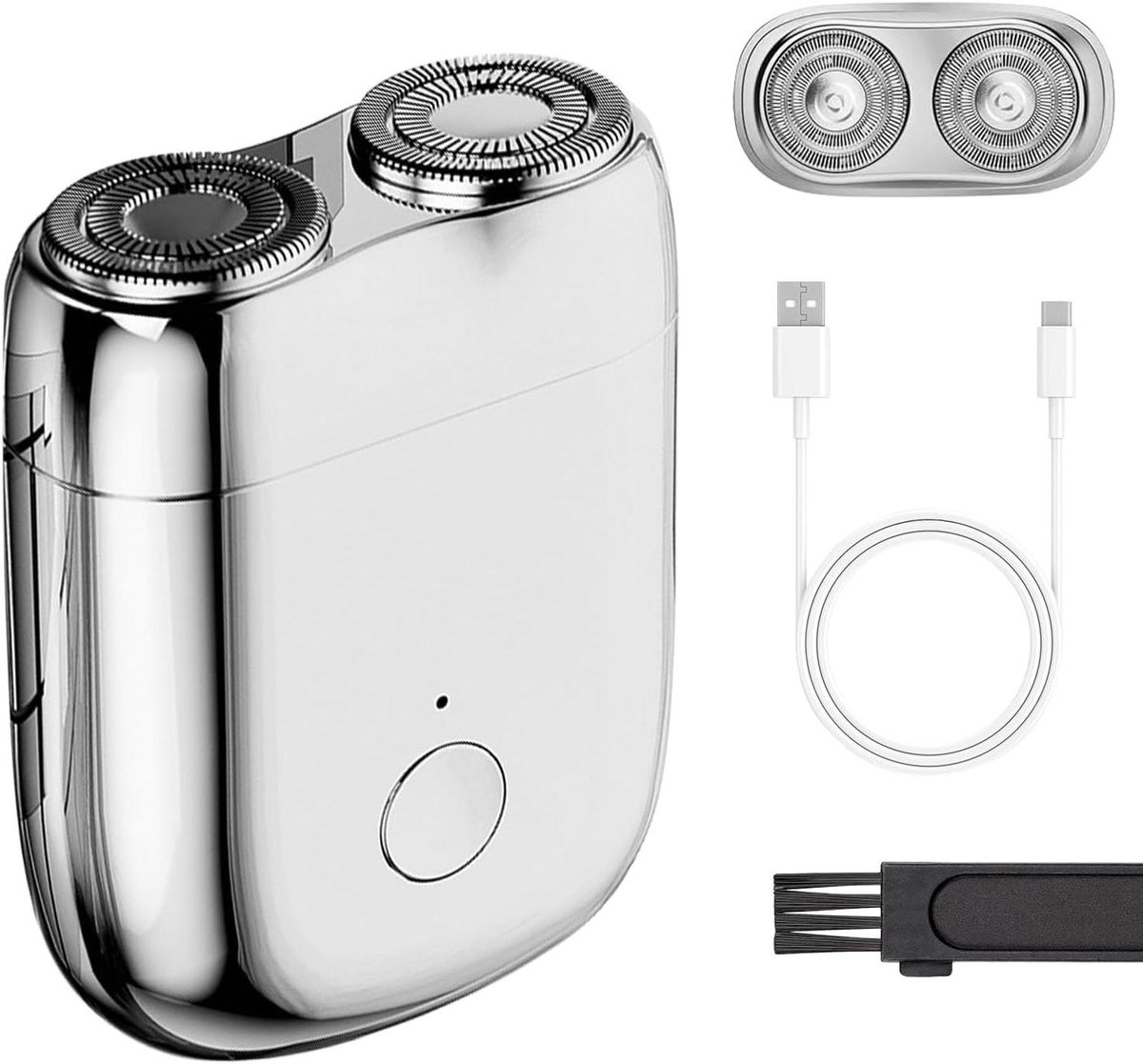 Mini Elektrisch Scheerapparaat - Dual Head Shaver - Snelle Verzorging - Dubbele Zwevende Koppen - Compact Formaat - Zilver